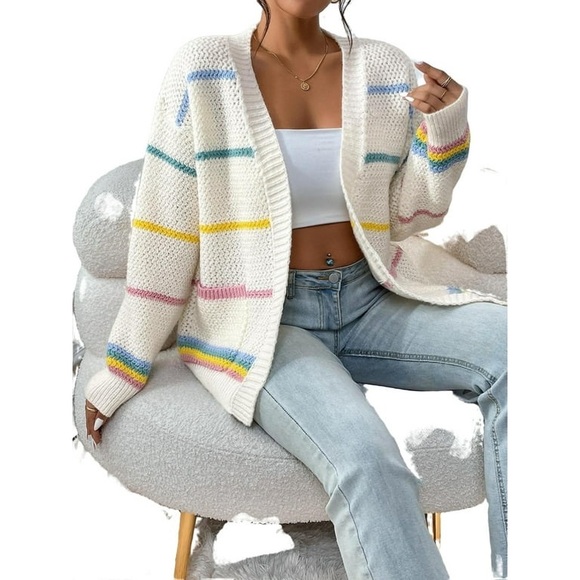 Casual Striped Long Sleeve Multicolor Women Cardigans (Women's) - Picture 7 of 8